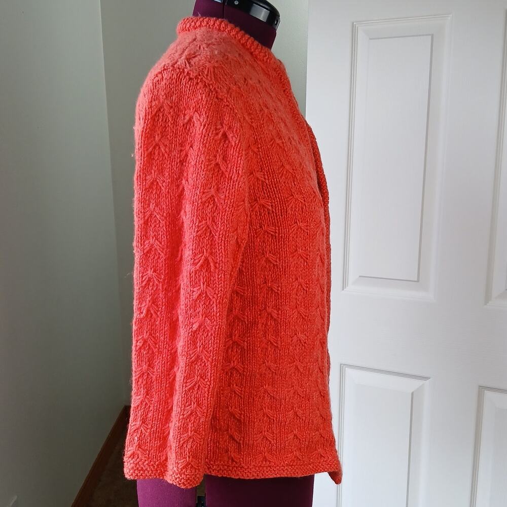 Coral Handmade Vintage Open Front Wool Cardigan Medium chunky knit long sleeve - Picture 4 of 13